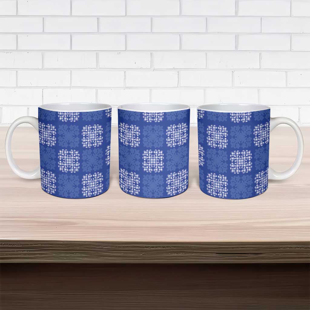 Royal Blue Palaka Quilt Hawaii Ceramic Mug Traditional Hawaii-plaid Pattern - Polynesian Pride