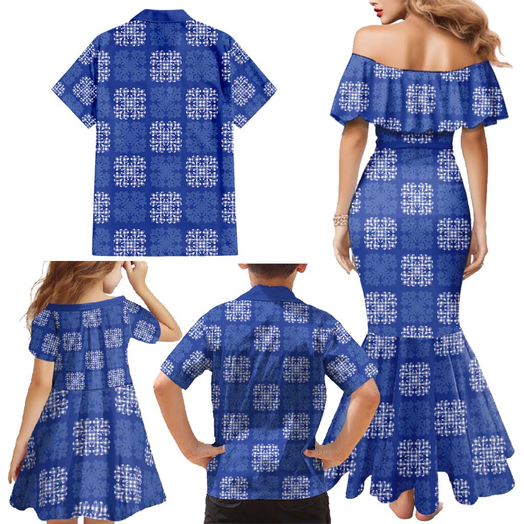 Royal Blue Palaka Quilt Hawaii Family Matching Mermaid Dress and Hawaiian Shirt Traditional Hawaii-plaid Pattern - Polynesian Pride