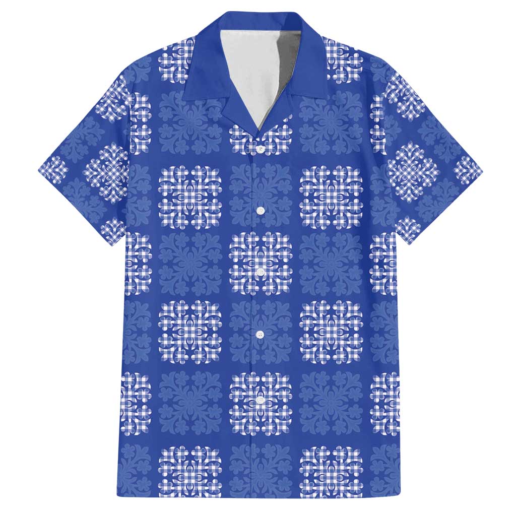 Royal Blue Palaka Quilt Hawaii Family Matching Puletasi and Hawaiian Shirt Traditional Hawaii-plaid Pattern - Polynesian Pride