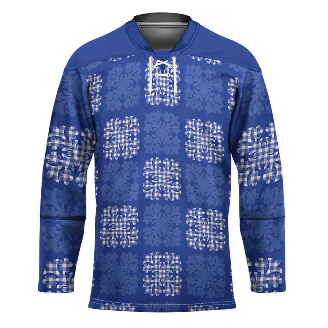 Royal Blue Palaka Quilt Hawaii Hockey Jersey Traditional Hawaii-plaid Pattern - Polynesian Pride