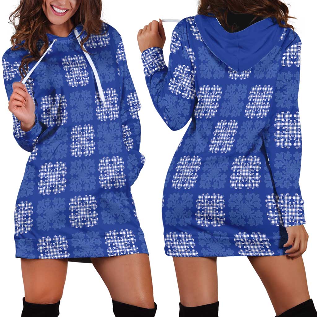 Royal Blue Palaka Quilt Hawaii Hoodie Dress Traditional Hawaii-plaid Pattern - Polynesian Pride