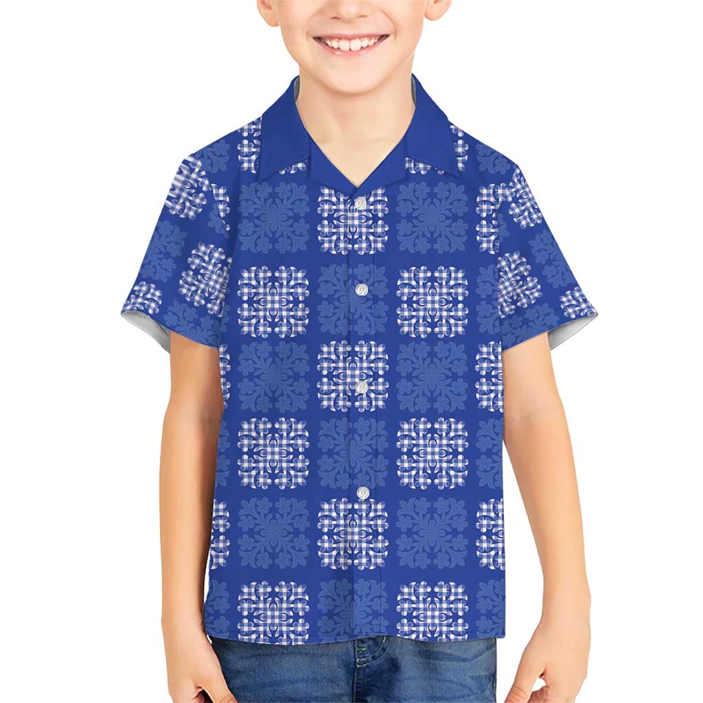 Royal Blue Palaka Quilt Hawaii Kid Hawaiian Shirt Traditional Hawaii-plaid Pattern - Polynesian Pride