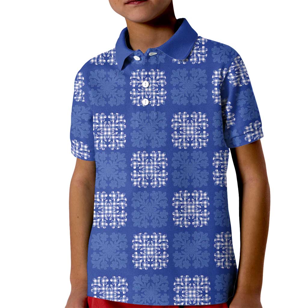 Royal Blue Palaka Quilt Hawaii Kid Polo Shirt Traditional Hawaii-plaid Pattern - Polynesian Pride