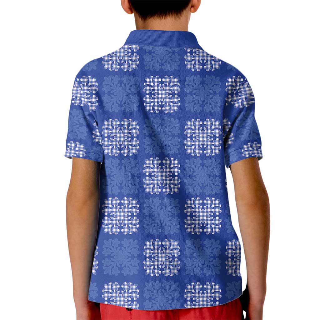 Royal Blue Palaka Quilt Hawaii Kid Polo Shirt Traditional Hawaii-plaid Pattern - Polynesian Pride