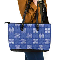 Royal Blue Palaka Quilt Hawaii Leather Tote Bag Traditional Hawaii-plaid Pattern - Polynesian Pride