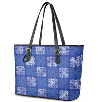 Royal Blue Palaka Quilt Hawaii Leather Tote Bag Traditional Hawaii-plaid Pattern - Polynesian Pride