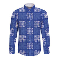 Royal Blue Palaka Quilt Hawaii Long Sleeve Button Shirt Traditional Hawaii-plaid Pattern - Polynesian Pride