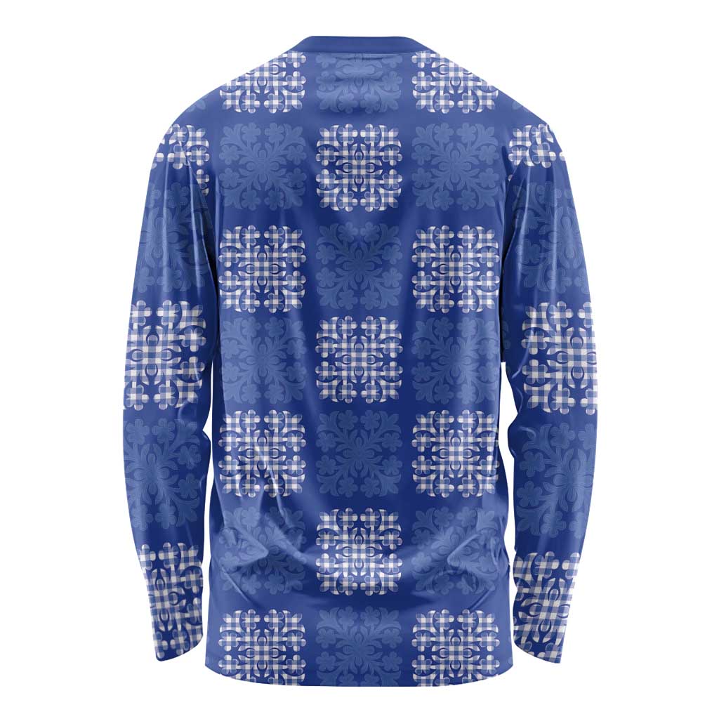 Royal Blue Palaka Quilt Hawaii Long Sleeve Shirt Traditional Hawaii-plaid Pattern - Polynesian Pride