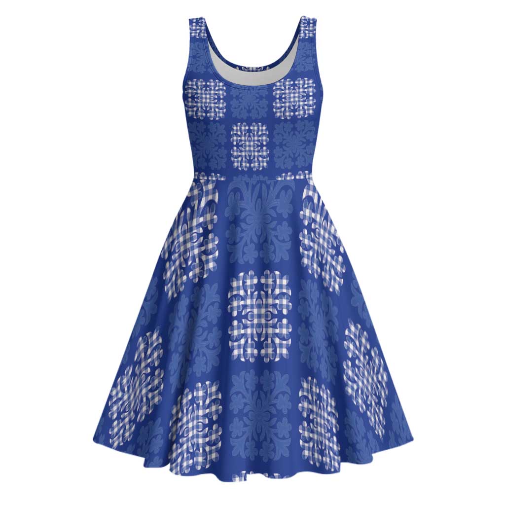 Royal Blue Palaka Quilt Hawaii Midi Dress Traditional Hawaii-plaid Pattern - Polynesian Pride