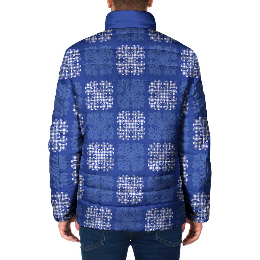Royal Blue Palaka Quilt Hawaii Padded Jacket Traditional Hawaii-plaid Pattern - Polynesian Pride