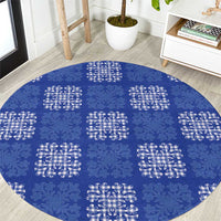 Royal Blue Palaka Quilt Hawaii Round Carpet Traditional Hawaii-plaid Pattern - Polynesian Pride