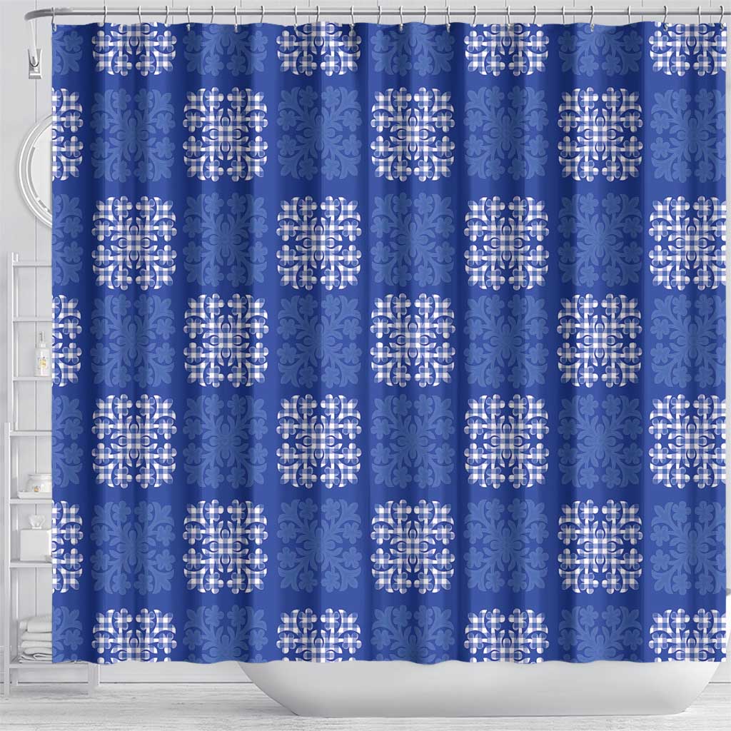 Royal Blue Palaka Quilt Hawaii Shower Curtain Traditional Hawaii-plaid Pattern - Polynesian Pride