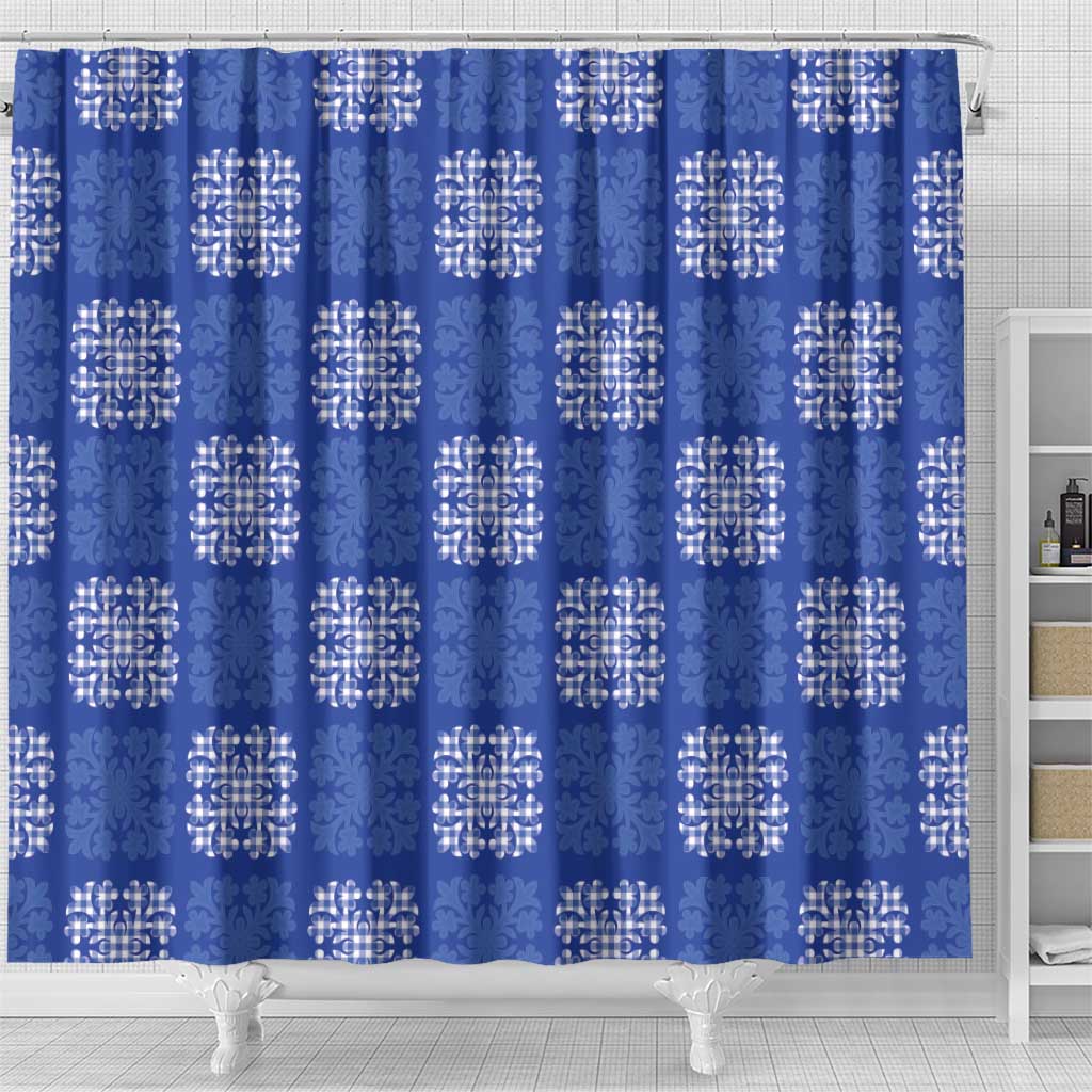 Royal Blue Palaka Quilt Hawaii Shower Curtain Traditional Hawaii-plaid Pattern - Polynesian Pride