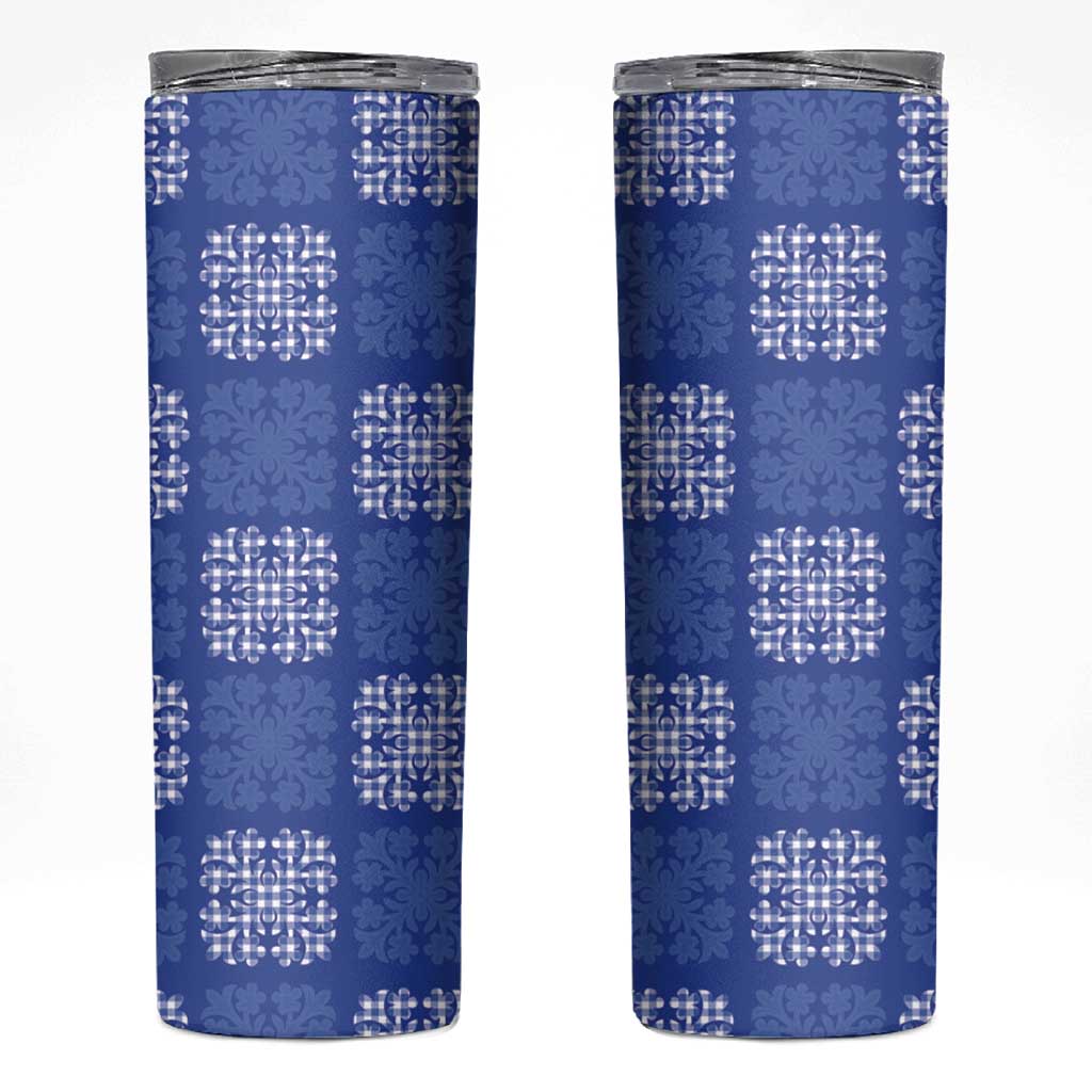 Royal Blue Palaka Quilt Hawaii Skinny Tumbler Traditional Hawaii-plaid Pattern - Polynesian Pride