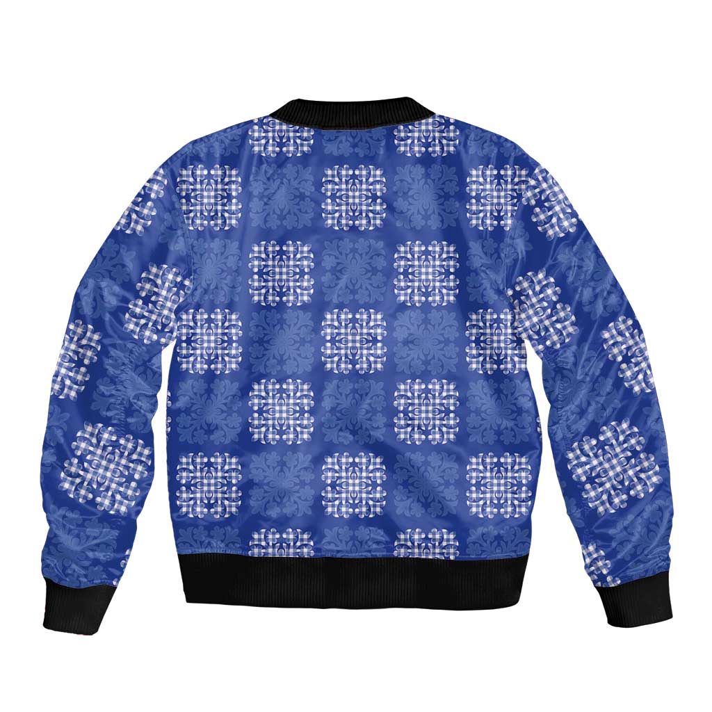 Royal Blue Palaka Quilt Hawaii Sleeve Zip Bomber Jacket Traditional Hawaii-plaid Pattern - Polynesian Pride