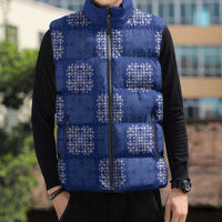 Royal Blue Palaka Quilt Hawaii Sleeveless Puffer Jacket Traditional Hawaii-plaid Pattern - Polynesian Pride