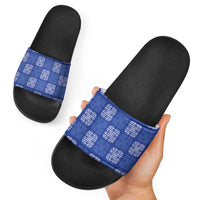 Royal Blue Palaka Quilt Hawaii Slide Sandals Traditional Hawaii-plaid Pattern - Polynesian Pride