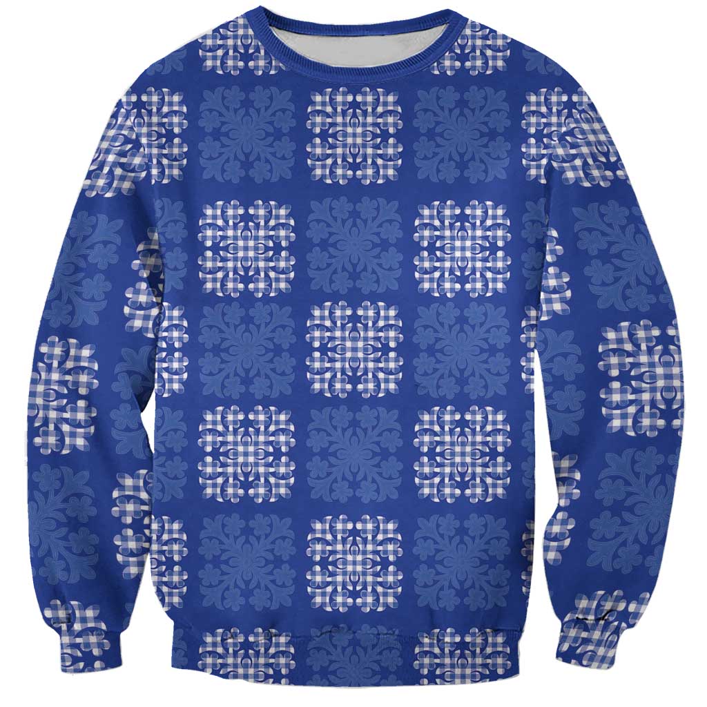 Royal Blue Palaka Quilt Hawaii Sweatshirt Traditional Hawaii-plaid Pattern - Polynesian Pride