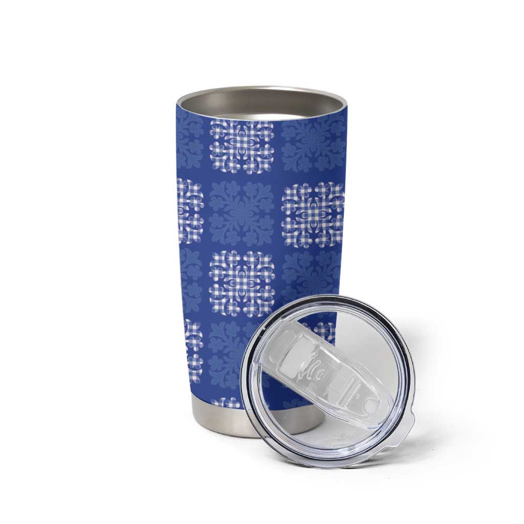 Royal Blue Palaka Quilt Hawaii Tumbler Cup Traditional Hawaii-plaid Pattern - Polynesian Pride