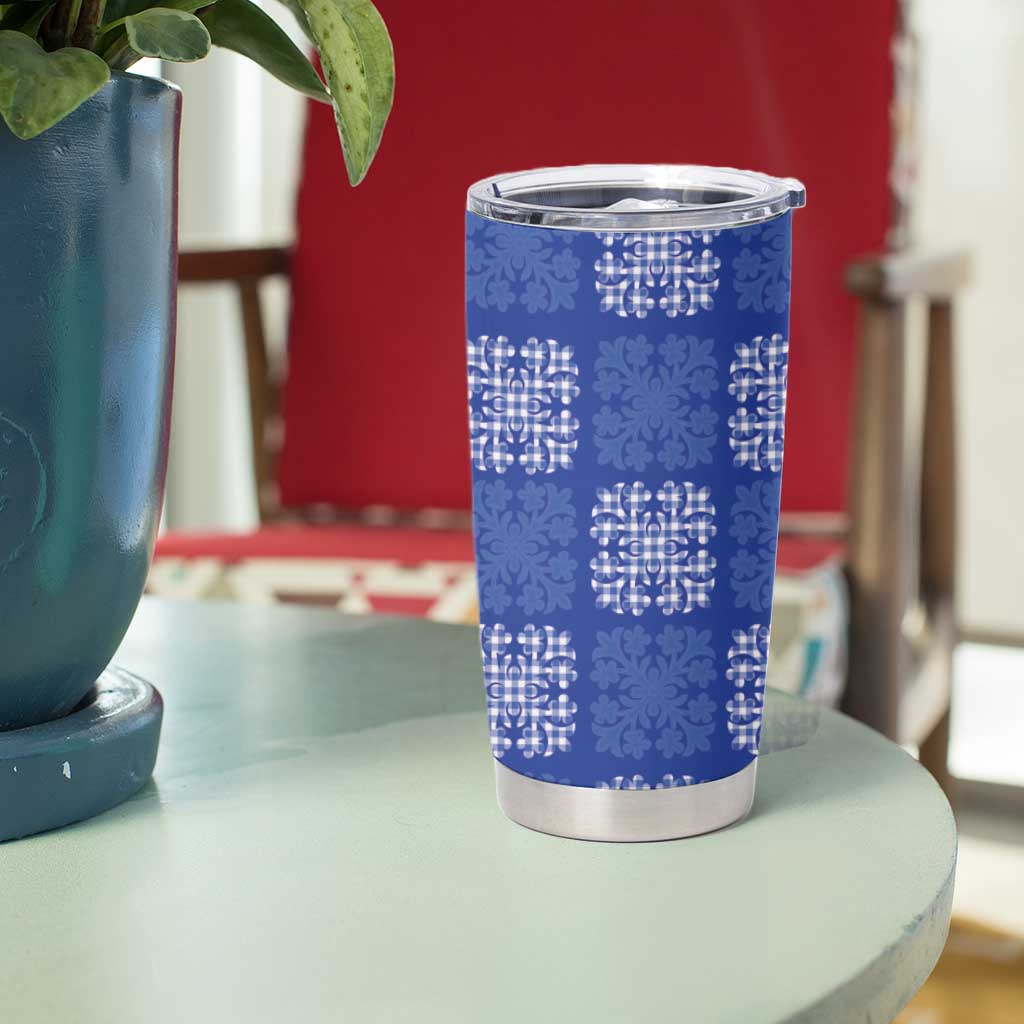 Royal Blue Palaka Quilt Hawaii Tumbler Cup Traditional Hawaii-plaid Pattern - Polynesian Pride