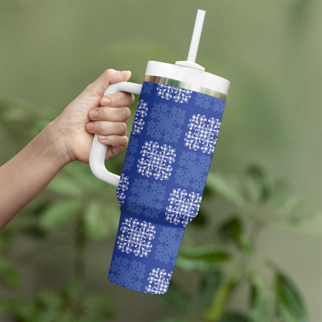 Royal Blue Palaka Quilt Hawaii Tumbler With Handle Traditional Hawaii-plaid Pattern - Polynesian Pride