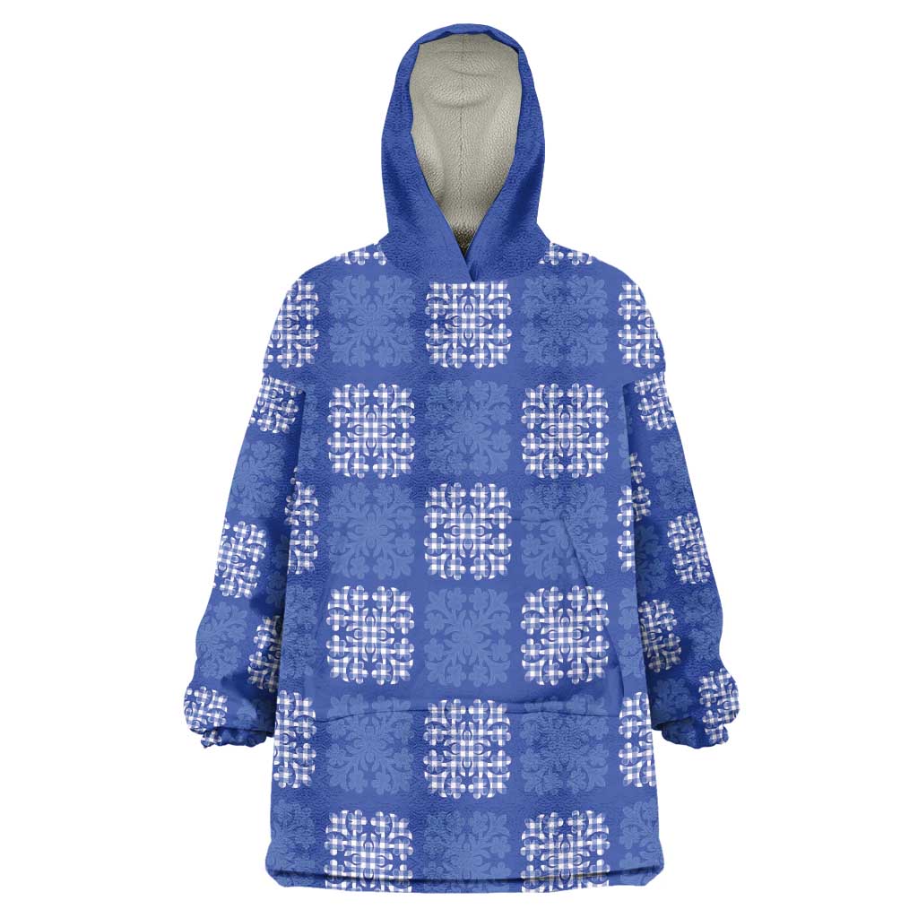Royal Blue Palaka Quilt Hawaii Wearable Blanket Hoodie Traditional Hawaii-plaid Pattern - Polynesian Pride