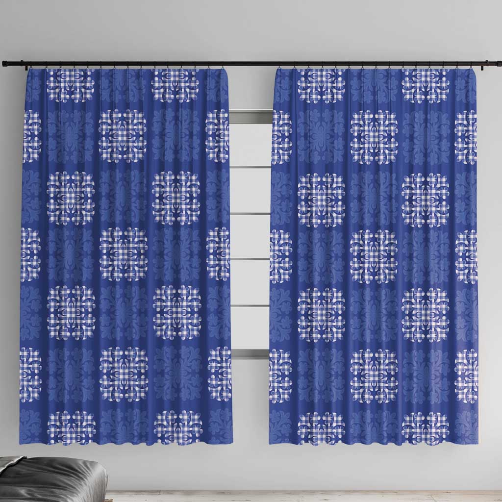 Royal Blue Palaka Quilt Hawaii Window Curtain Traditional Hawaii-plaid Pattern - Polynesian Pride