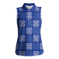 Royal Blue Palaka Quilt Hawaii Women Sleeveless Polo Shirt Traditional Hawaii-plaid Pattern - Polynesian Pride