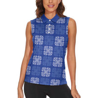 Royal Blue Palaka Quilt Hawaii Women Sleeveless Polo Shirt Traditional Hawaii-plaid Pattern - Polynesian Pride