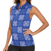 Royal Blue Palaka Quilt Hawaii Women Sleeveless Polo Shirt Traditional Hawaii-plaid Pattern - Polynesian Pride