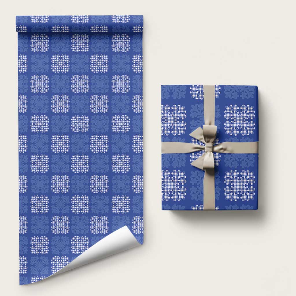 Royal Blue Palaka Quilt Hawaii Wrapping Paper Traditional Hawaii-plaid Pattern - Polynesian Pride