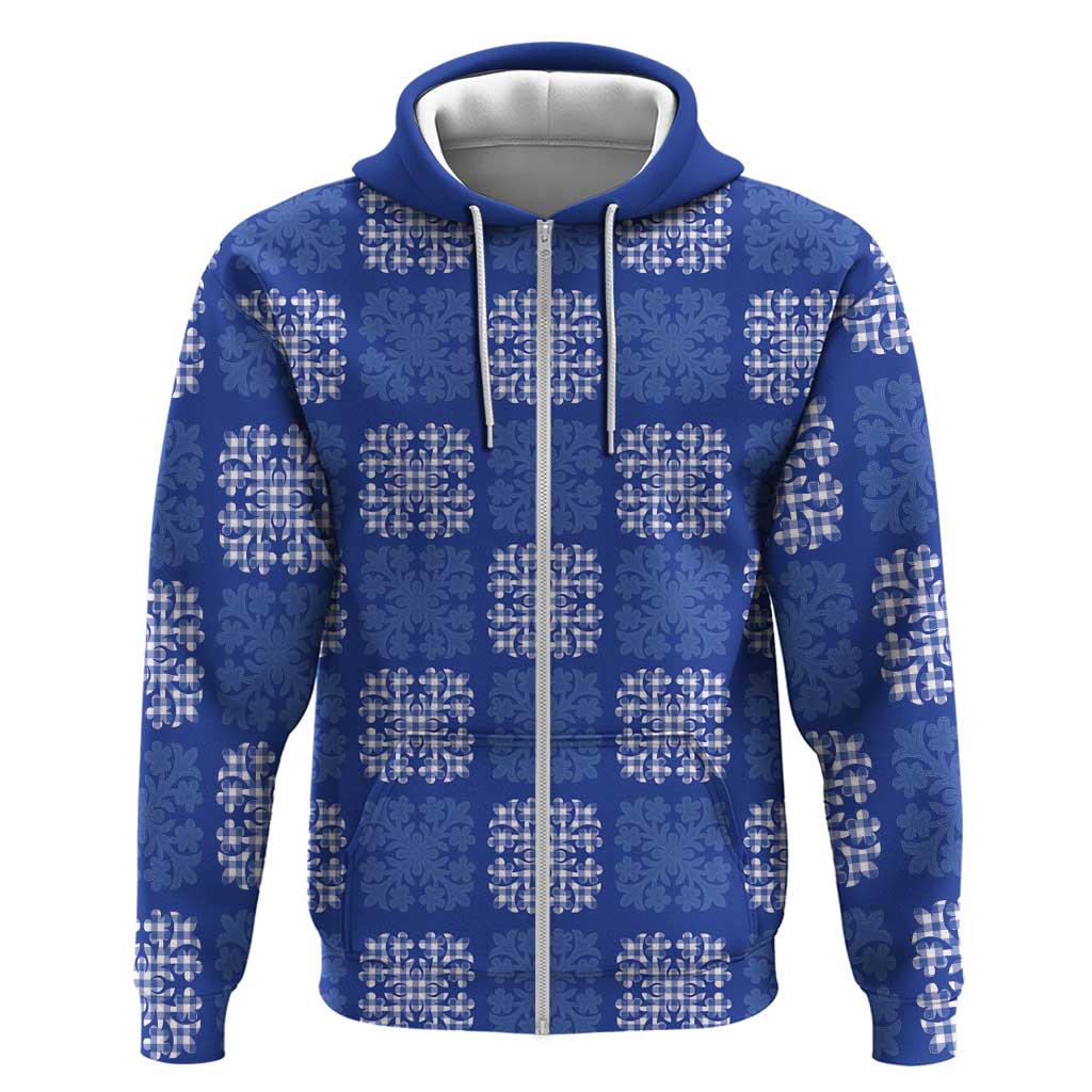 Royal Blue Palaka Quilt Hawaii Zip Hoodie Traditional Hawaii-plaid Pattern - Polynesian Pride