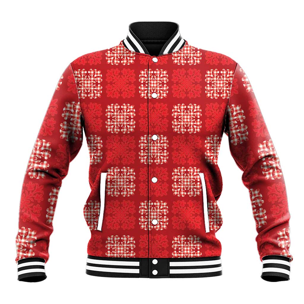Red Palaka Quilt Hawaii Baseball Jacket Traditional Hawaii-plaid Pattern - Polynesian Pride