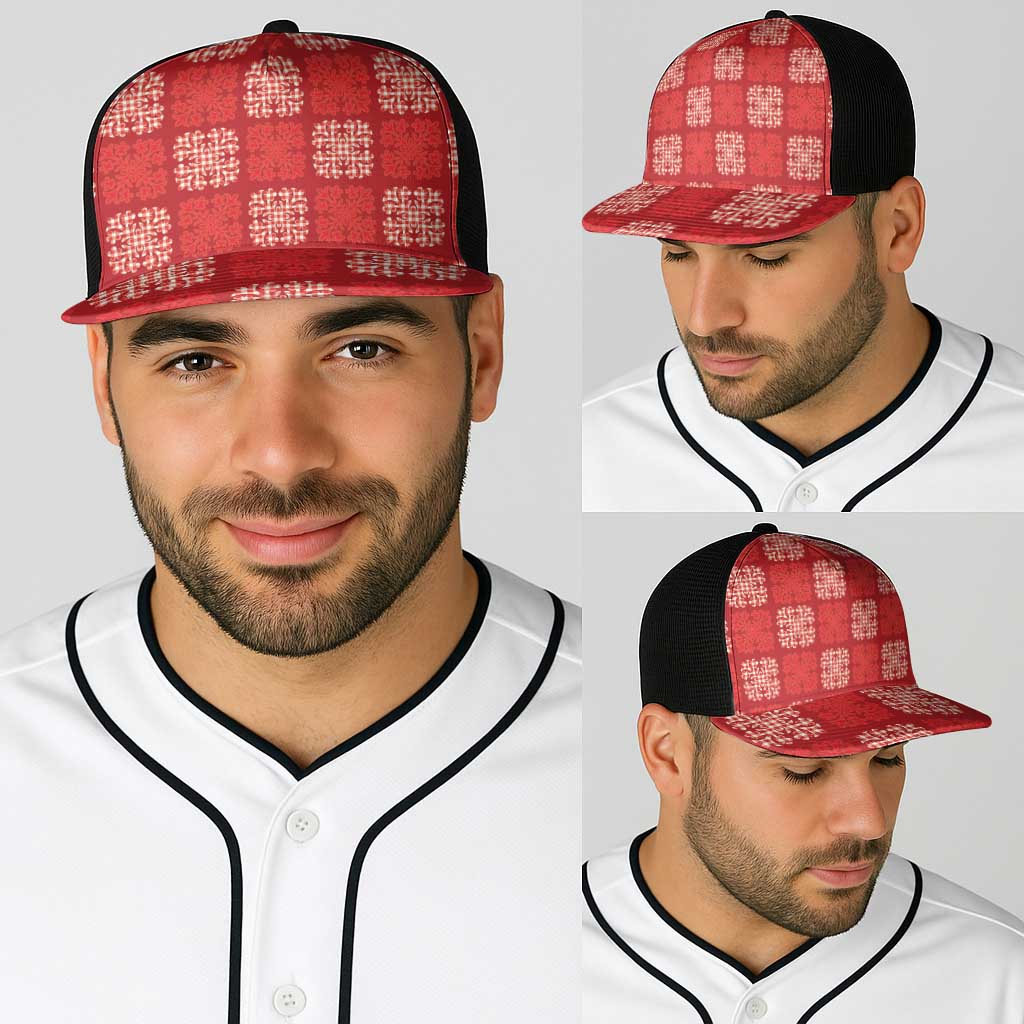 Red Palaka Quilt Hawaii Baseball Net Cap Traditional Hawaii-plaid Pattern - Polynesian Pride