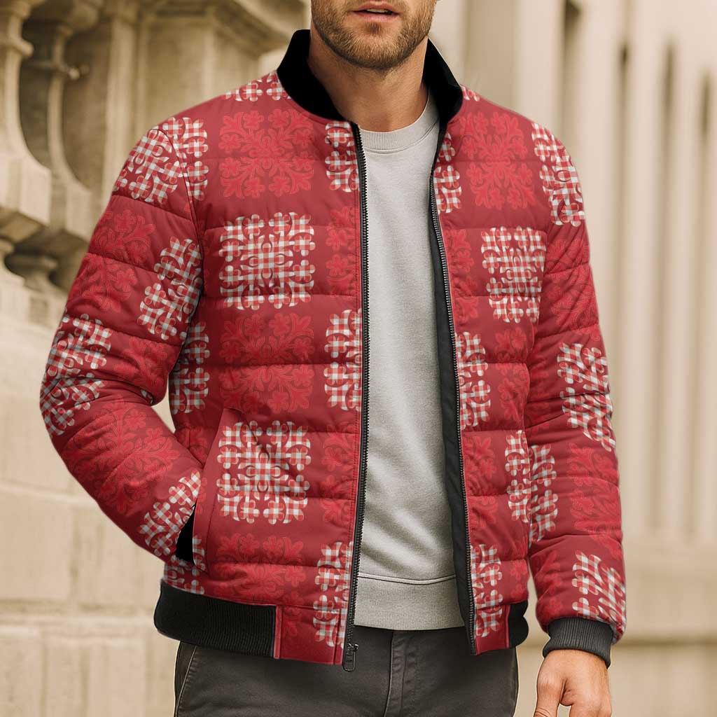 Red Palaka Quilt Hawaii Bomber Puffer Jacket Traditional Hawaii-plaid Pattern - Polynesian Pride