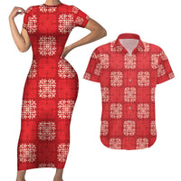 Red Palaka Quilt Hawaii Couples Matching Short Sleeve Bodycon Dress and Hawaiian Shirt Traditional Hawaii-plaid Pattern - Polynesian Pride