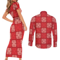 Red Palaka Quilt Hawaii Couples Matching Short Sleeve Bodycon Dress and Long Sleeve Button Shirt Traditional Hawaii-plaid Pattern - Polynesian Pride
