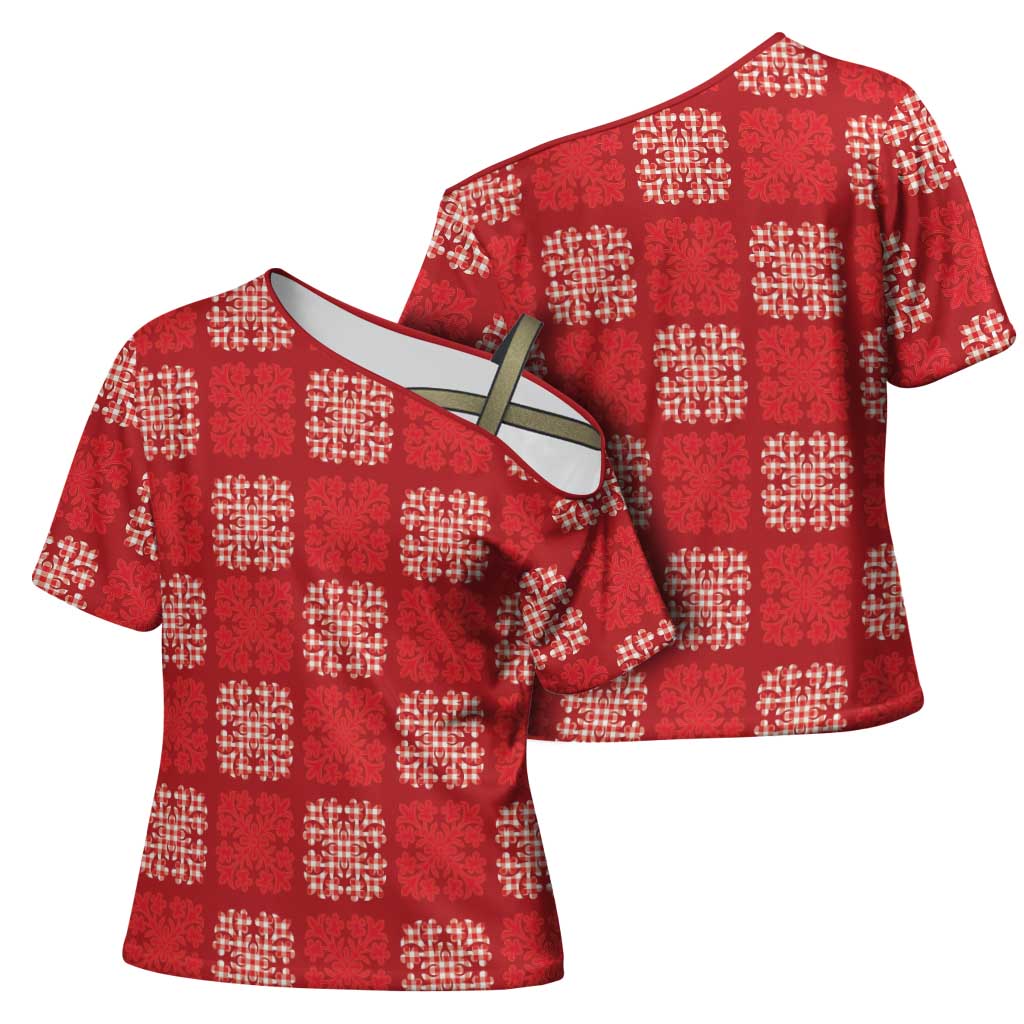 Red Palaka Quilt Hawaii Cross Shoulder Shirt Traditional Hawaii-plaid Pattern - Polynesian Pride