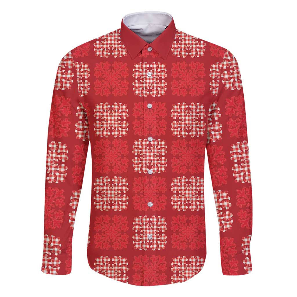 Red Palaka Quilt Hawaii Family Matching Long Sleeve Bodycon Dress and Hawaiian Shirt Traditional Hawaii-plaid Pattern - Polynesian Pride