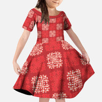 Red Palaka Quilt Hawaii Family Matching Off The Shoulder Long Sleeve Dress and Hawaiian Shirt Traditional Hawaii-plaid Pattern - Polynesian Pride