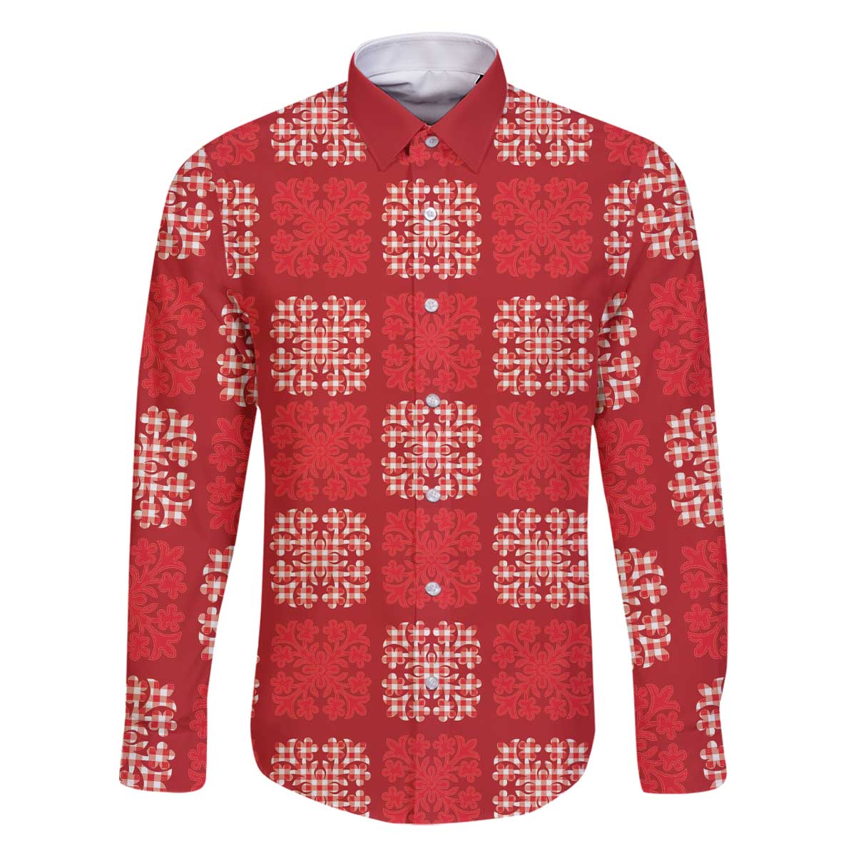 Red Palaka Quilt Hawaii Family Matching Off The Shoulder Long Sleeve Dress and Hawaiian Shirt Traditional Hawaii-plaid Pattern - Polynesian Pride