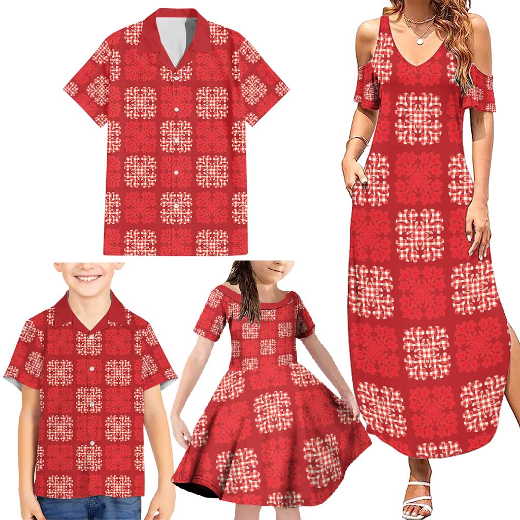 Red Palaka Quilt Hawaii Family Matching Summer Maxi Dress and Hawaiian Shirt Traditional Hawaii-plaid Pattern - Polynesian Pride