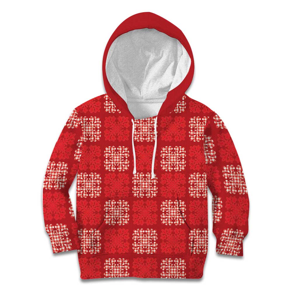 Red Palaka Quilt Hawaii Kid Hoodie Traditional Hawaii-plaid Pattern - Polynesian Pride