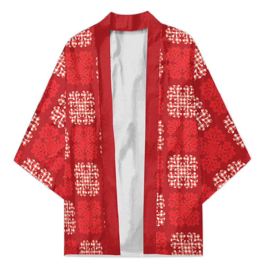 Red Palaka Quilt Hawaii Kimono Traditional Hawaii-plaid Pattern - Polynesian Pride