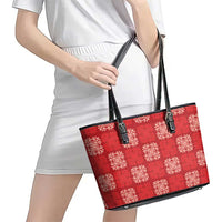 Red Palaka Quilt Hawaii Leather Tote Bag Traditional Hawaii-plaid Pattern - Polynesian Pride