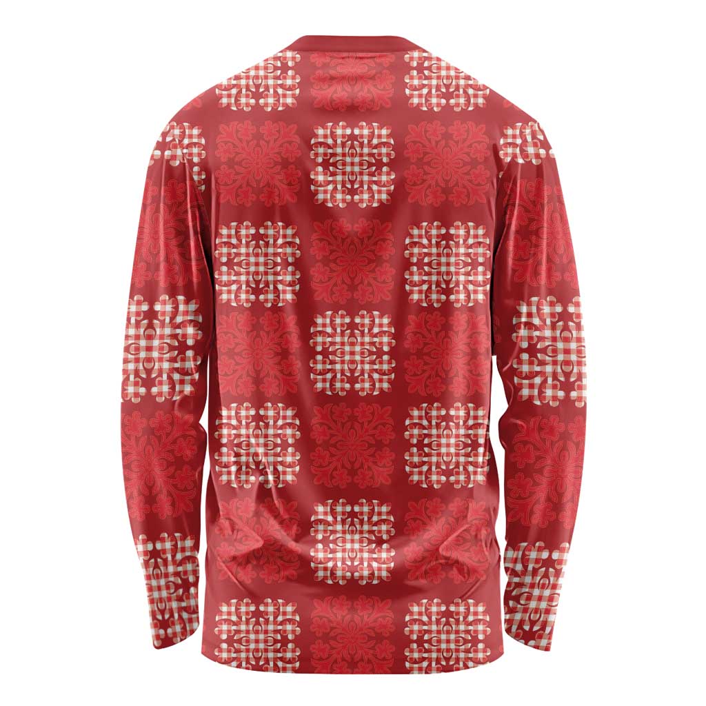 Red Palaka Quilt Hawaii Long Sleeve Shirt Traditional Hawaii-plaid Pattern - Polynesian Pride