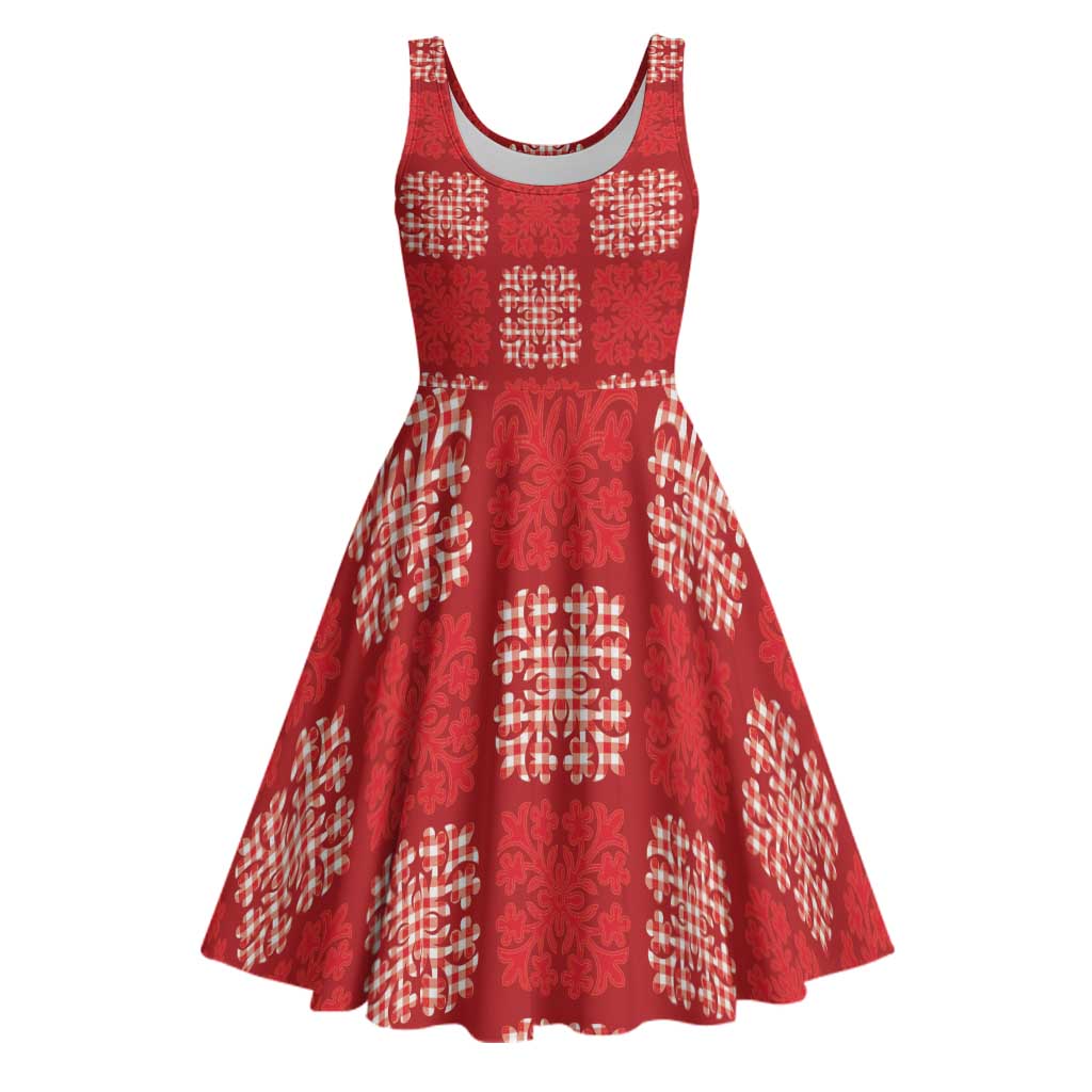 Red Palaka Quilt Hawaii Midi Dress Traditional Hawaii-plaid Pattern - Polynesian Pride