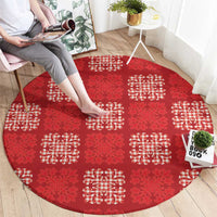 Red Palaka Quilt Hawaii Round Carpet Traditional Hawaii-plaid Pattern - Polynesian Pride