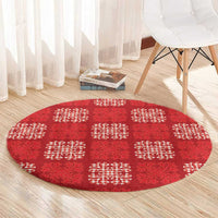 Red Palaka Quilt Hawaii Round Carpet Traditional Hawaii-plaid Pattern - Polynesian Pride