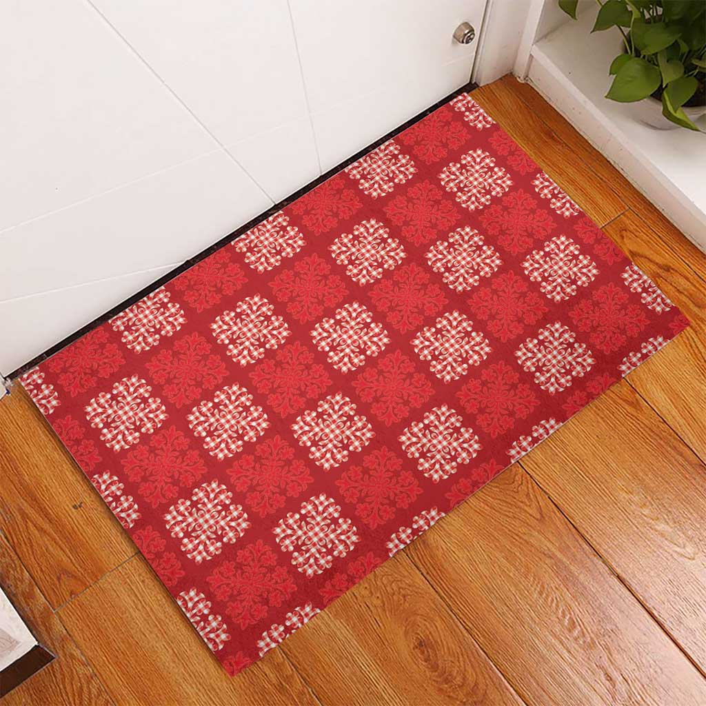 Red Palaka Quilt Hawaii Rubber Doormat Traditional Hawaii-plaid Pattern - Polynesian Pride